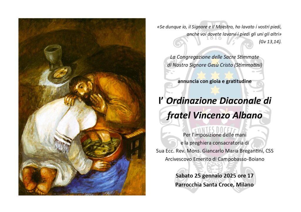 Invito all'ordinazione diaconale di fratel Vincenzo, che si terrà a santa Croce sabato 25 gennaio 2025